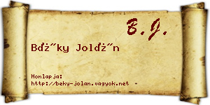 Béky Jolán névjegykártya